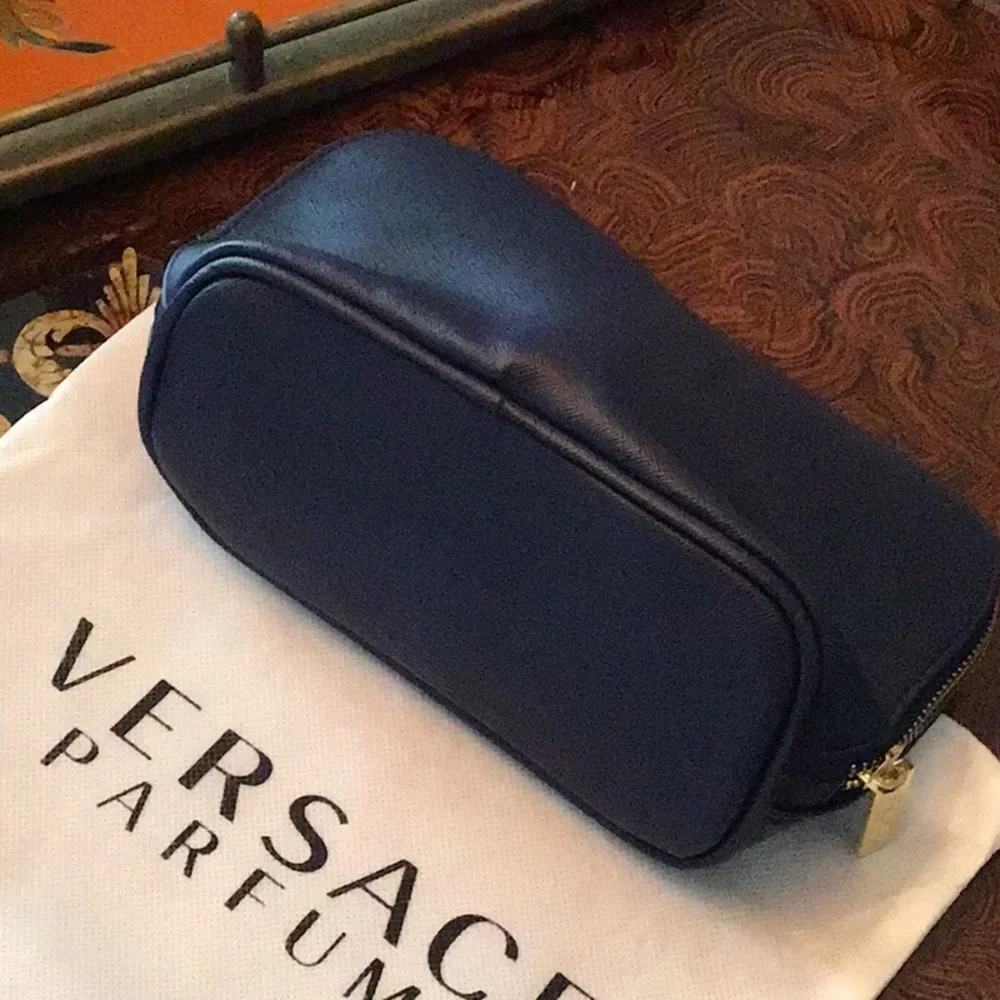 Versace Parfums Blue Cosmetic Bag New